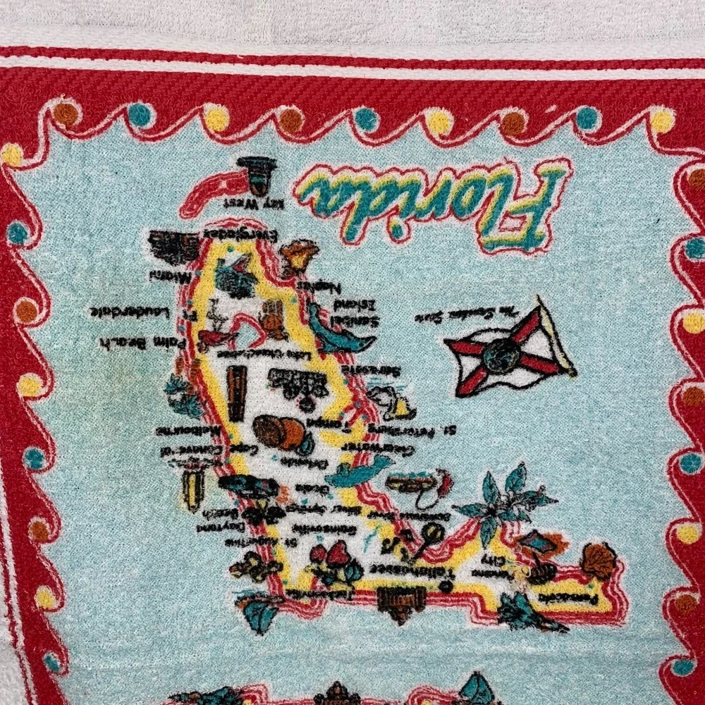 Retro State of Florida Key West Map Kitchen Tea/Dish Terry‎ Cloth Towel